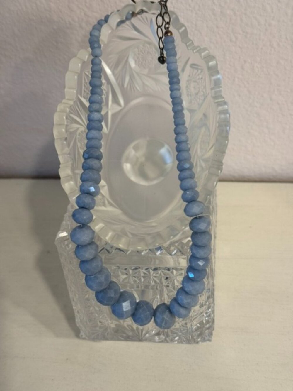 Faceted Angelite graduated bead necklace